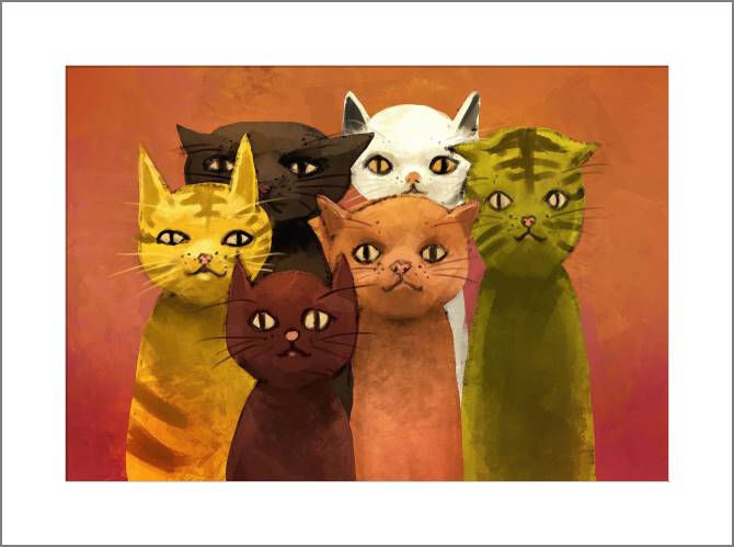 Купить и печать на заказ Картины, фото с паспарту Разноцветные котики