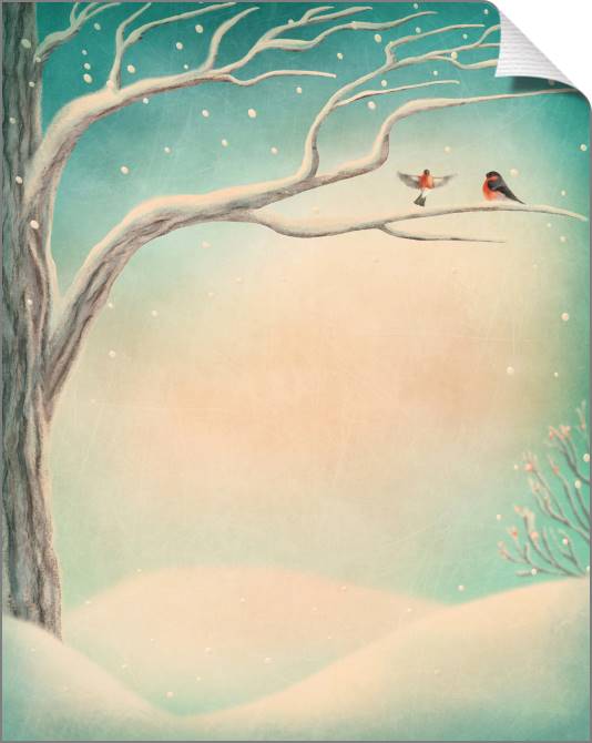 Купить и печать на заказ Картины на холсте Зимний пейзаж с птичками