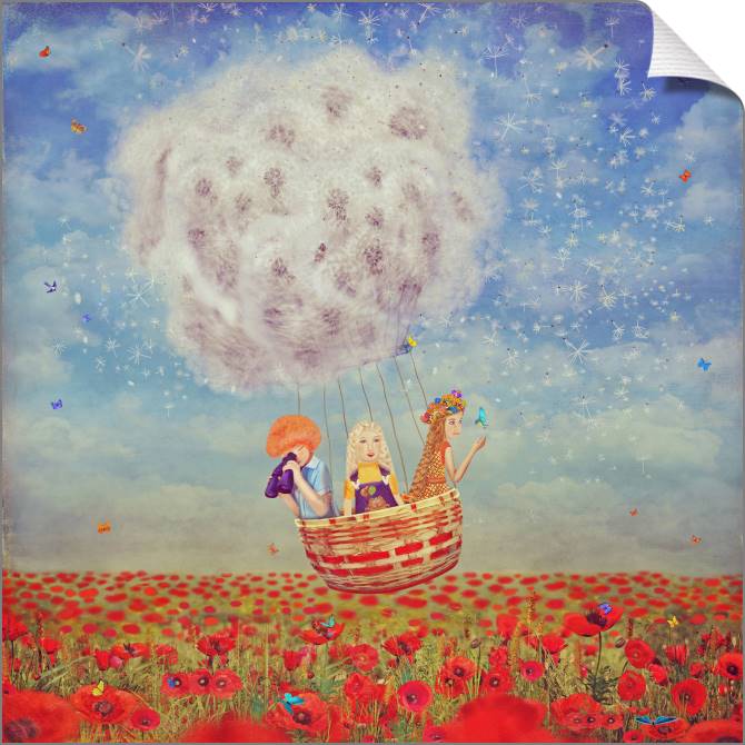 Купить и печать на заказ Картины на холсте На воздушном шаре над маковым полем