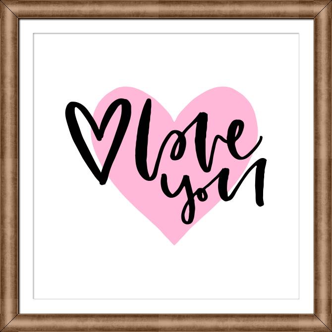 Купить и печать на заказ Картины в рамке, багете Love you розовое сердце