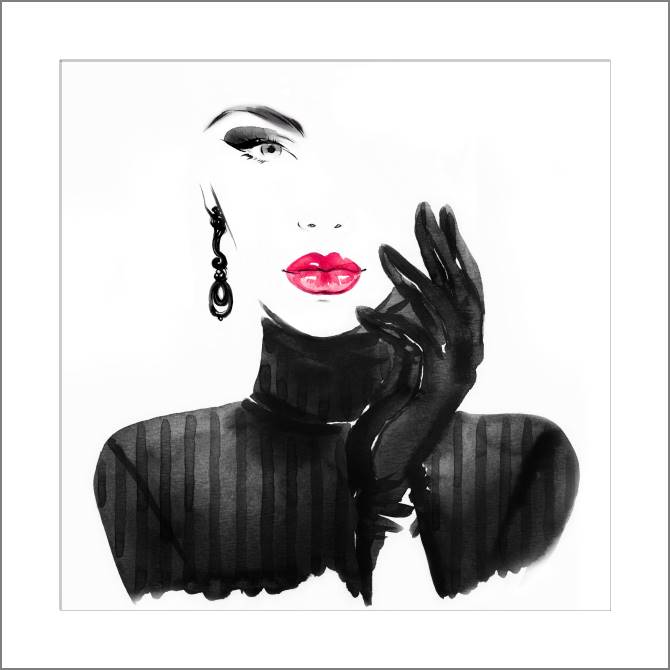 Картины, фото с паспарту Stylish girl in black