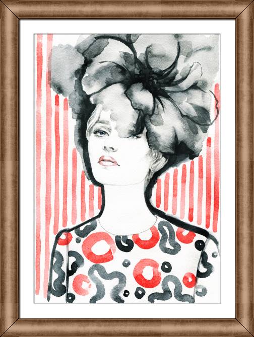 Купить и печать на заказ Картины в рамке, багете Девушка с цветком в волосах акварель
