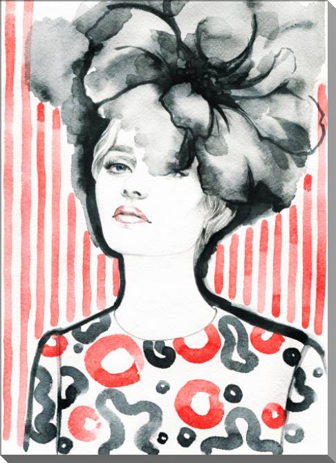 Paintings on plastic, foam cardboard Girl with flower in her hair watercolour