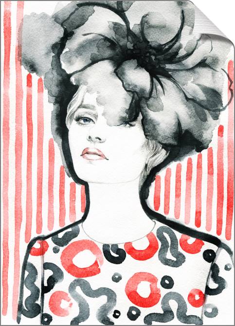 Купить и печать на заказ Картины на холсте Девушка с цветком в волосах акварель