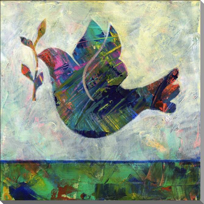 Картины на пластике, пеноркартоне Dove with a twig