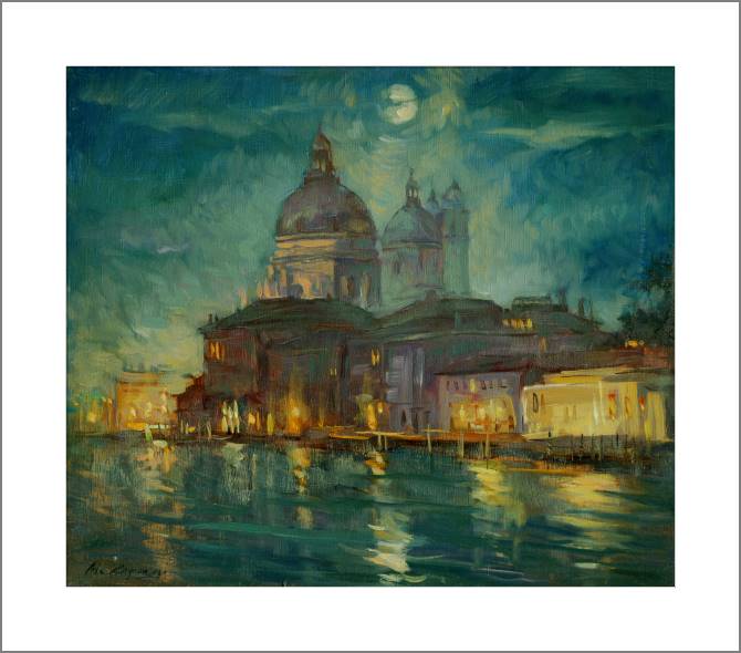 Купить и печать на заказ Картины, фото с паспарту Ночная Венеция