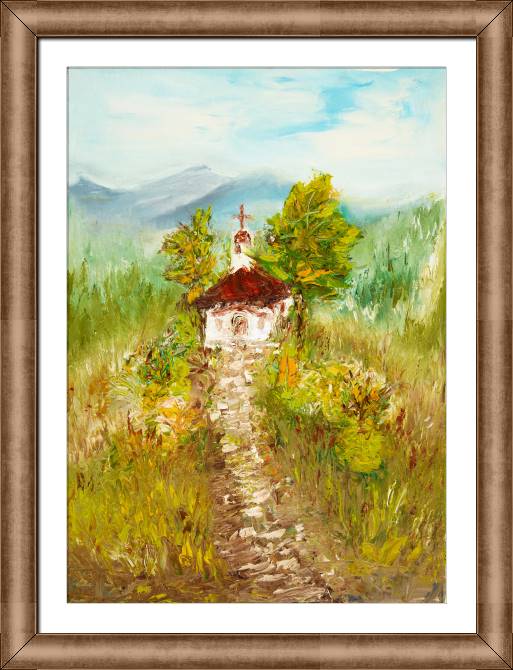 Купить и печать на заказ Картины в рамке, багете Часовня в деревне