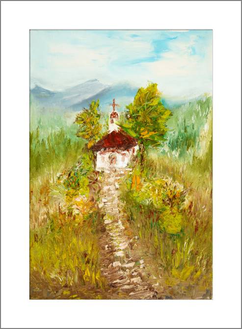 Купить и печать на заказ Картины, фото с паспарту Часовня в деревне