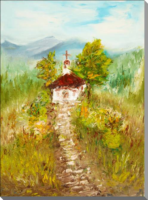 Картины на пластике, пеноркартоне The chapel in the village