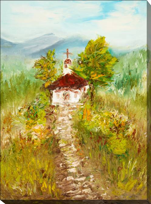 Paintings on canvas The chapel in the village