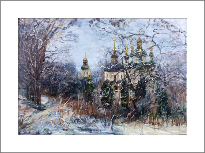 Купить и печать на заказ Картины, фото с паспарту Церковь зимой