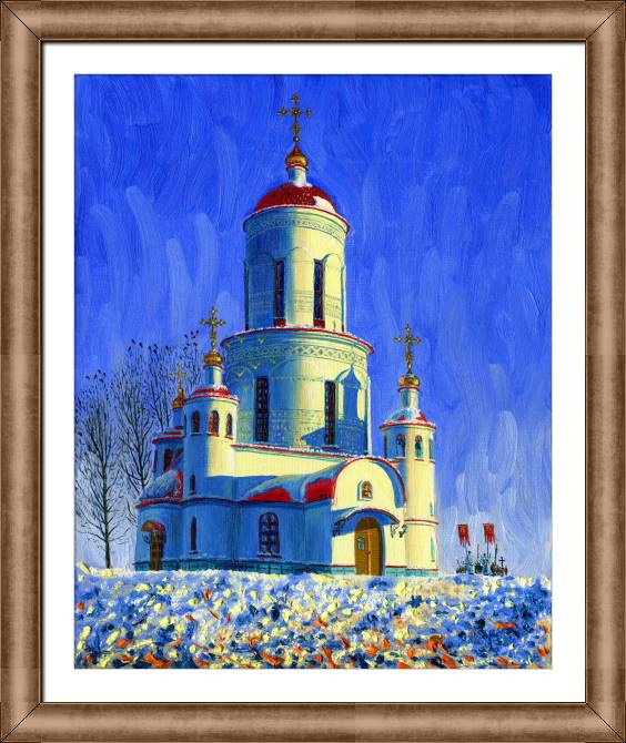Купить и печать на заказ Картины в рамке, багете Церковь в морозный зимний день