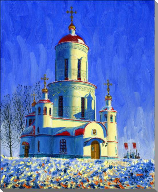 Картины на пластике, пеноркартоне Church on a cold winter day