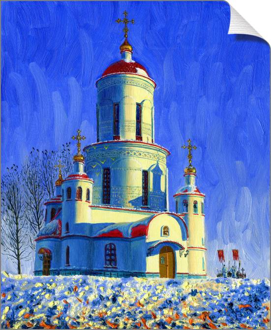 Купить и печать на заказ Картины на холсте Церковь в морозный зимний день
