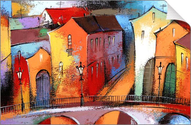 Paintings on canvas Fairy town in orange color