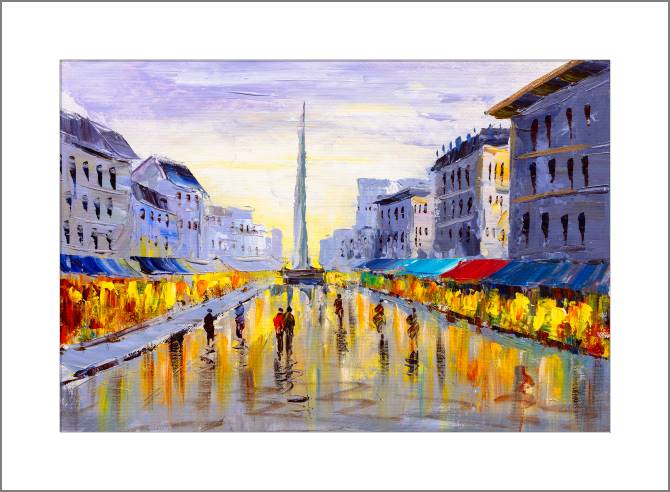 Купить и печать на заказ Картины, фото с паспарту Европейский город