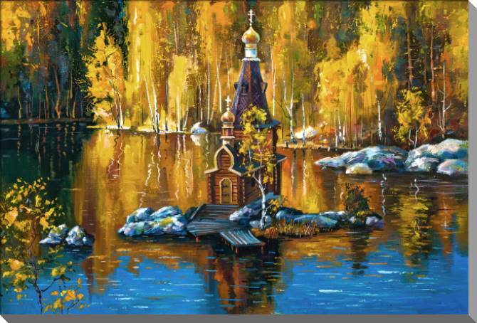 Картины на пластике, пеноркартоне The Church of St. Andrew on a small island (Nikolay Water)