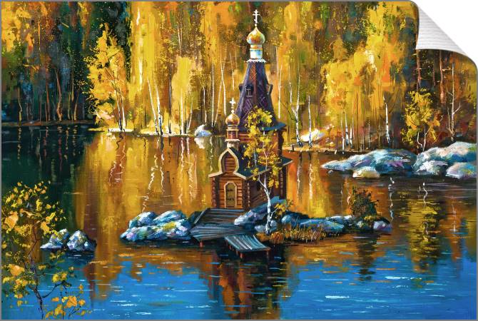 Paintings on canvas The Church of St. Andrew on a small island (Nikolay Water)