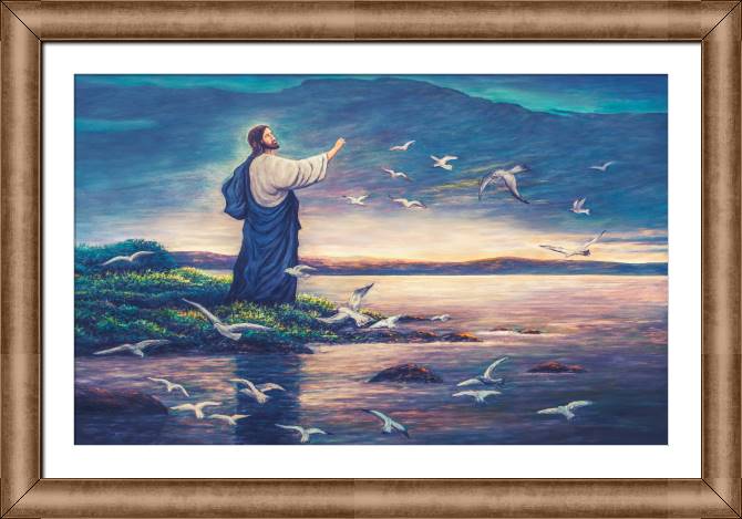 Купить и печать на заказ Картины в рамке, багете Иисус на берегу