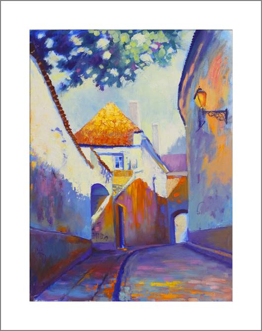 Купить и печать на заказ Картины, фото с паспарту Утро в европейском городе