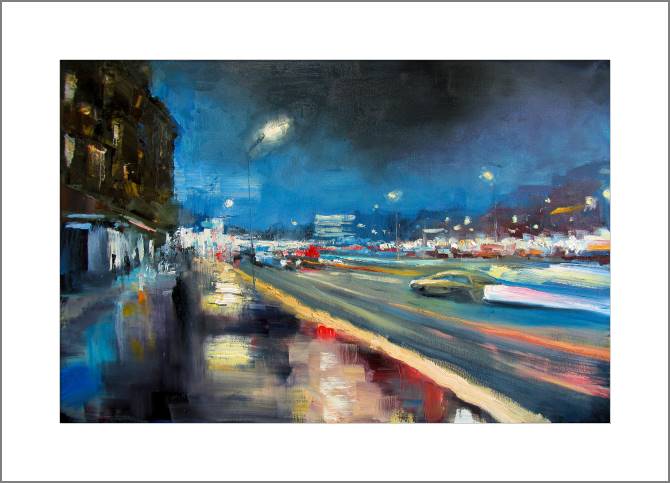 Купить и печать на заказ Картины, фото с паспарту Ночной город живопись