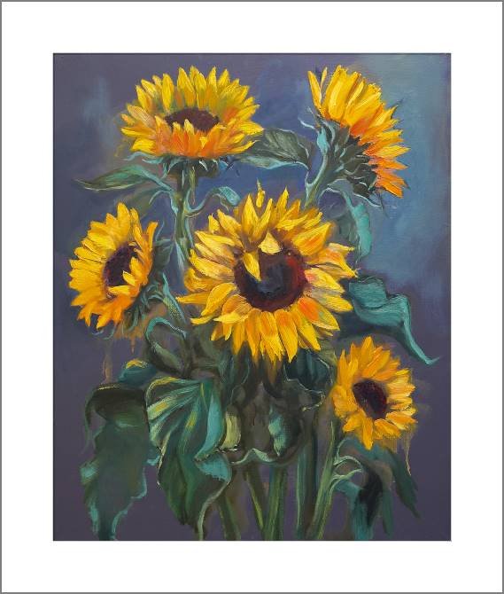 Купить и печать на заказ Картины, фото с паспарту Подсолнухи живопись