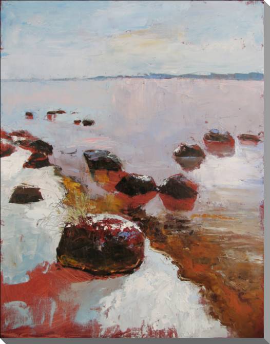 Картины на пластике, пеноркартоне The shore of the lake in the winter