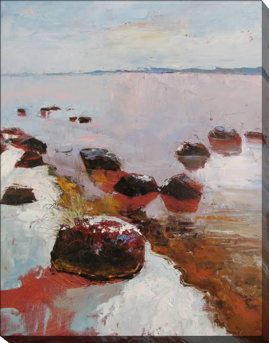 Paintings on canvas The shore of the lake in the winter