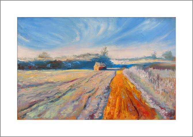 Купить и печать на заказ Картины, фото с паспарту Хижина у дороги