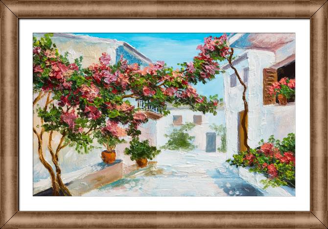 Купить и печать на заказ Картины в рамке, багете Дома у моря летний пейзаж