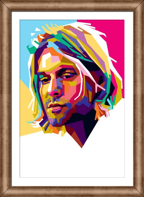 Купить и печать на заказ Картины в рамке, багете Курт Кобейн разноцветный арт