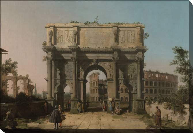 Paintings on canvas A view of the arch of Constantine with the Colosseum