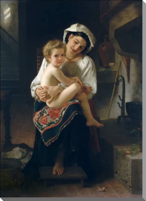 Картины на пластике, пеноркартоне A young mother with a child (William Bouguereau)