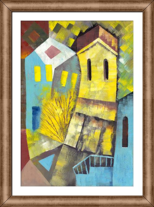 Купить и печать на заказ Картины в рамке, багете Город в стиле кубизм