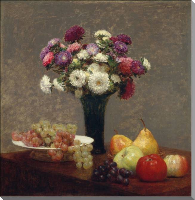 Картины на пластике, пеноркартоне Asters and fruit on the table (Henri Fantin-Latour)