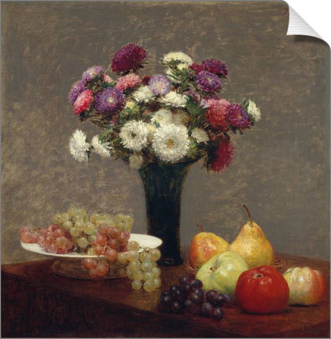 Купить и печать на заказ Картины на холсте Астры и фрукты на столе