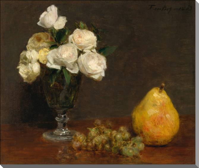 Картины на пластике, пеноркартоне Still life with roses and fruit (Henri Fantin-Latour)