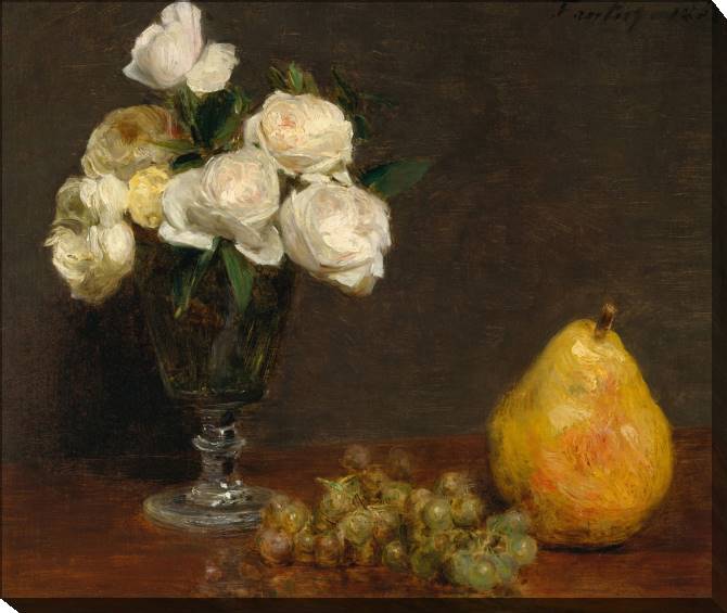 Картины на холсте Still life with roses and fruit (Henri Fantin-Latour)