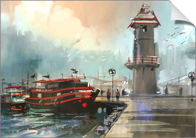 Купить и печать на заказ Картины на холсте Рыбацкая лодка в гавани цифровая живопись