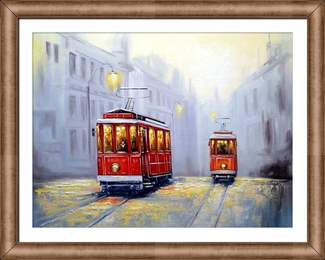 Купить и печать на заказ Картины в рамке, багете Трамваи в старом городе