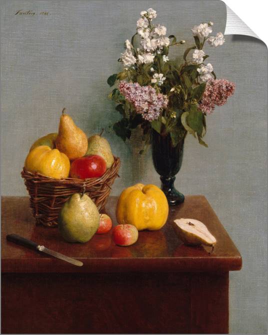 Купить и печать на заказ Картины на холсте Натюрморт с цветами и фруктами (Анри Фантен-Латур)