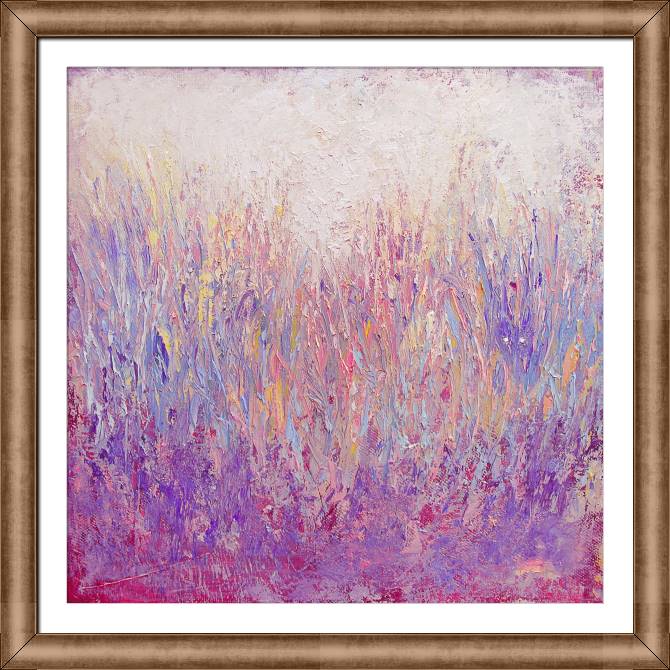 Купить и печать на заказ Картины в рамке, багете Травяной пейзаж в розовых тонах