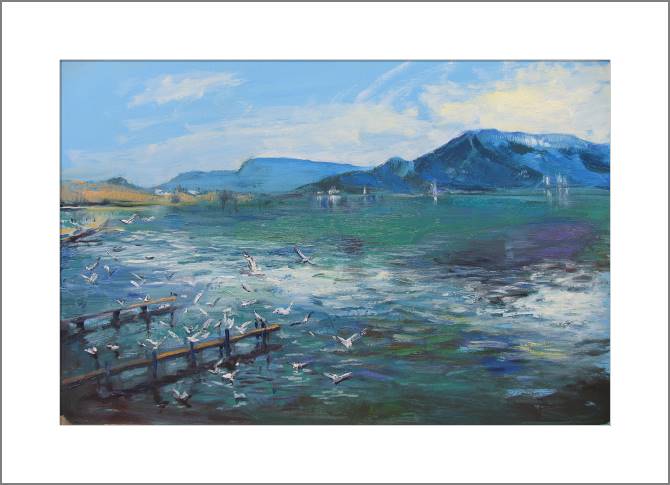 Купить и печать на заказ Картины, фото с паспарту Горное озеро