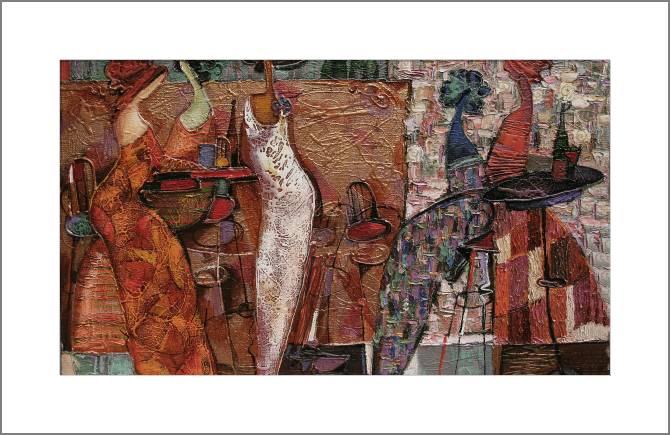 Купить и печать на заказ Картины, фото с паспарту Дамы в кафе