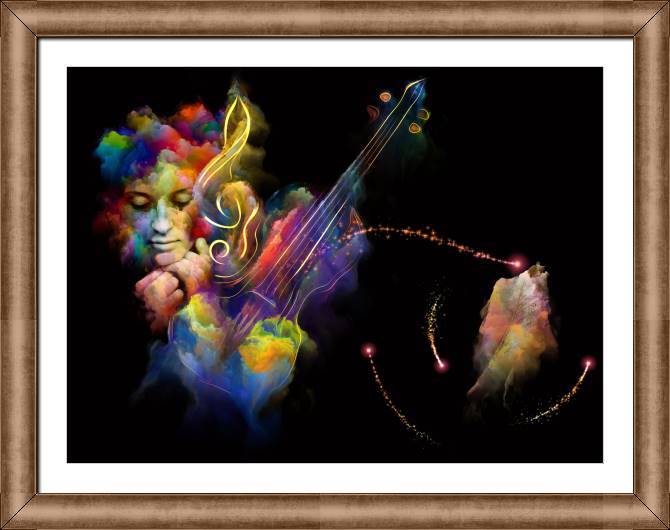 Купить и печать на заказ Картины в рамке, багете Неоновый образ музыканта