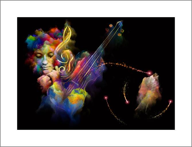 Купить и печать на заказ Картины, фото с паспарту Неоновый образ музыканта