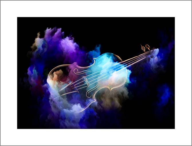 Купить и печать на заказ Картины, фото с паспарту Неоновая скрипка