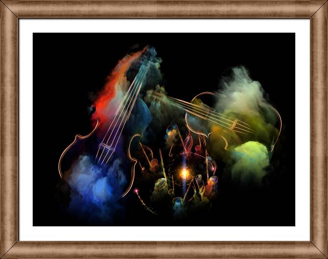 Купить и печать на заказ Картины в рамке, багете Неоновые контуры скрипок