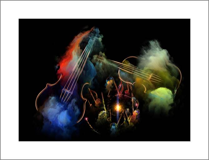 Купить и печать на заказ Картины, фото с паспарту Неоновые контуры скрипок