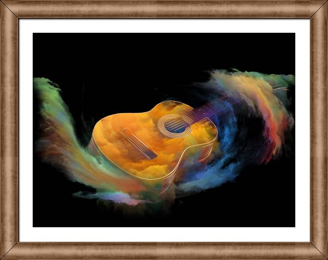 Купить и печать на заказ Картины в рамке, багете Гитара в вихре цвета